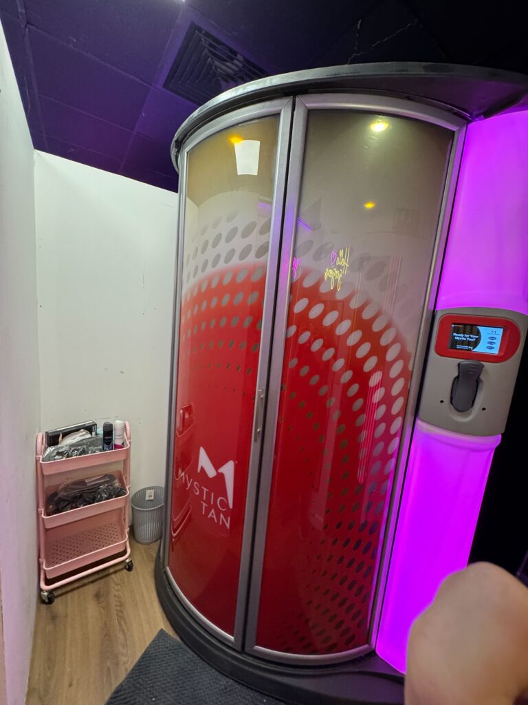 the spray tan booth room at Luke Glow studio Rotherham
