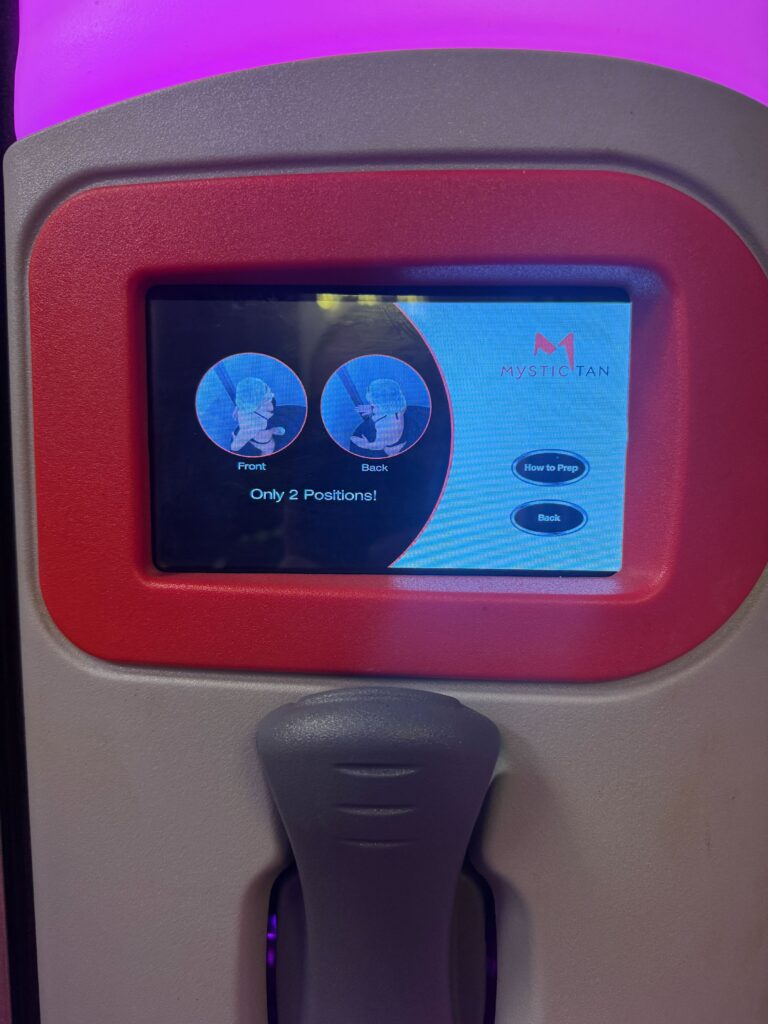 Getting ready on the spray tan unit